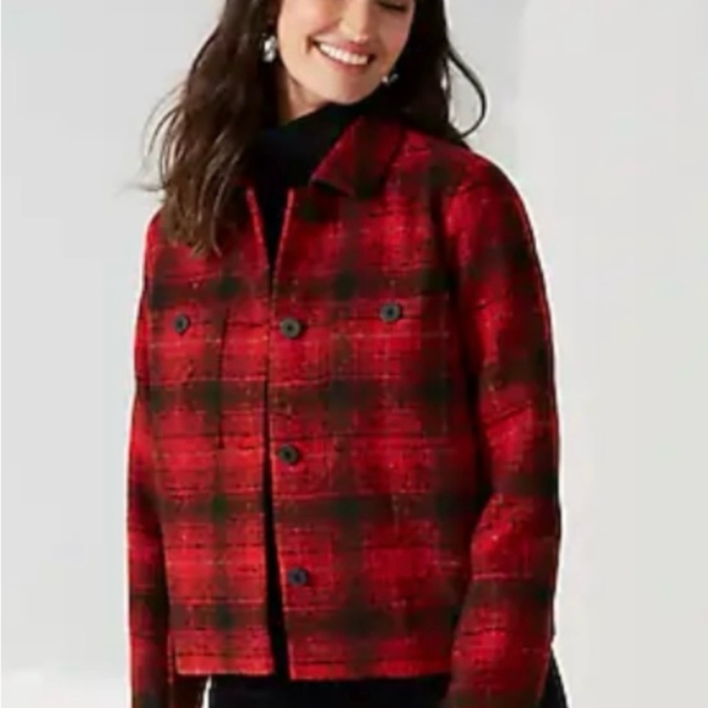 NWT JJILL Brushed plaid cropped jacket in red & black. Size S. Never worn! $ 25